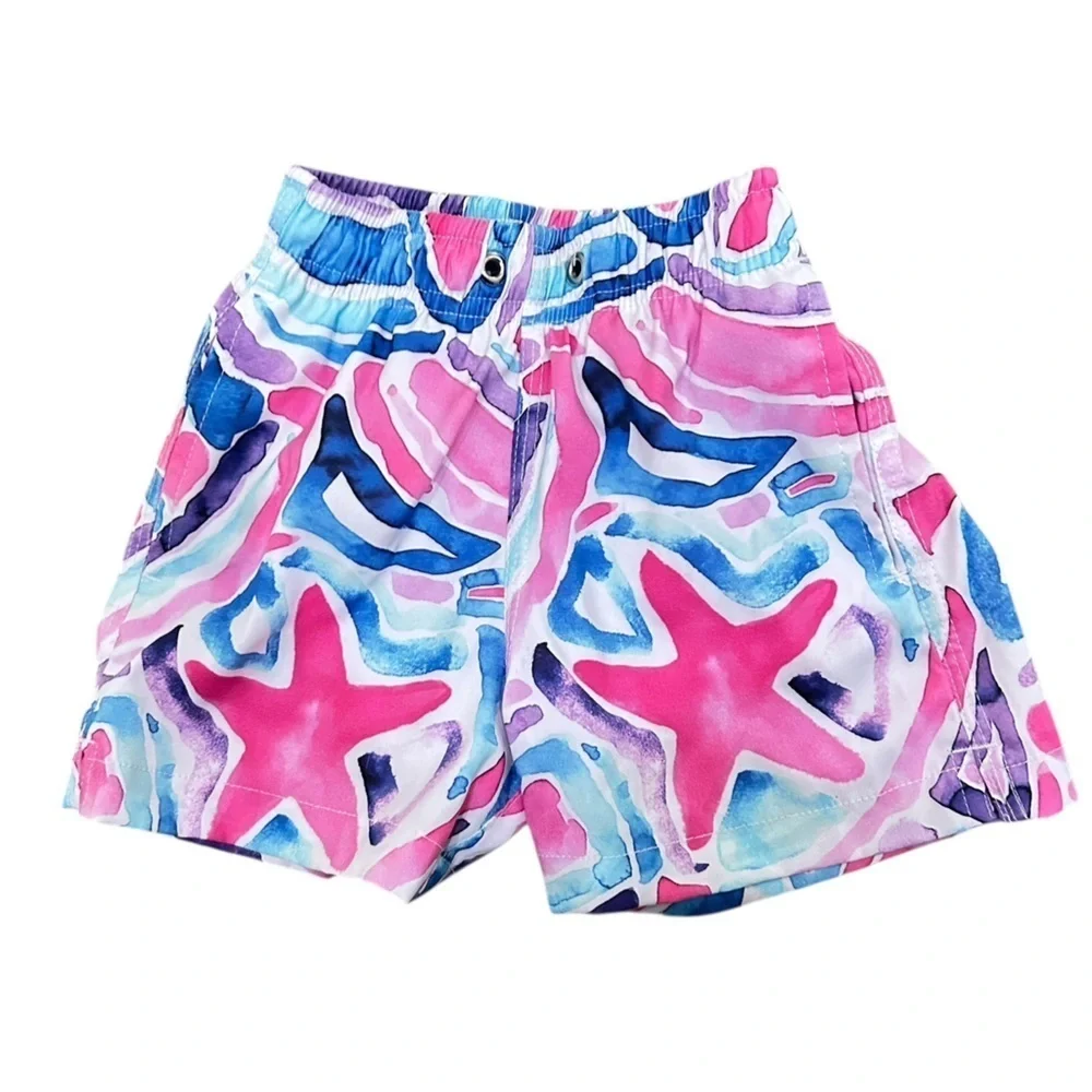 Kiddy Flower Starfish Print Bikini Set & boy shorts Pink, purple & Blue sz 6